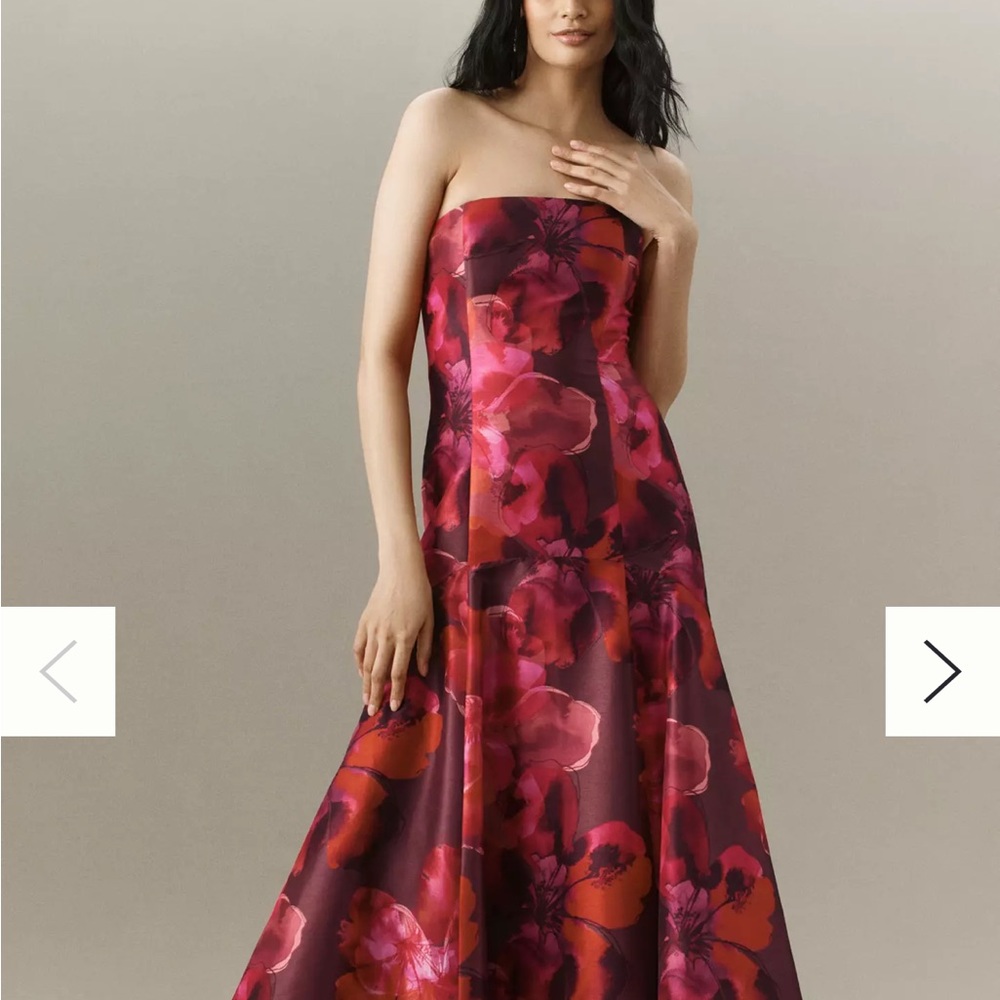 Anthropologie Strapless Floral Ball Gown in Burgundy and Fuchsia